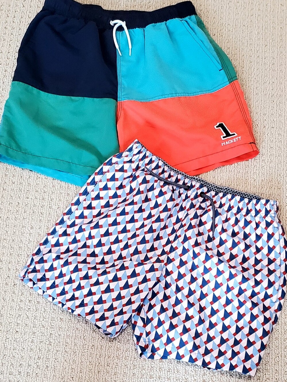 Hackett London 2 Pair Teen Boy Swim Trunks  Colorblock/Pattern 13-16yr Like New